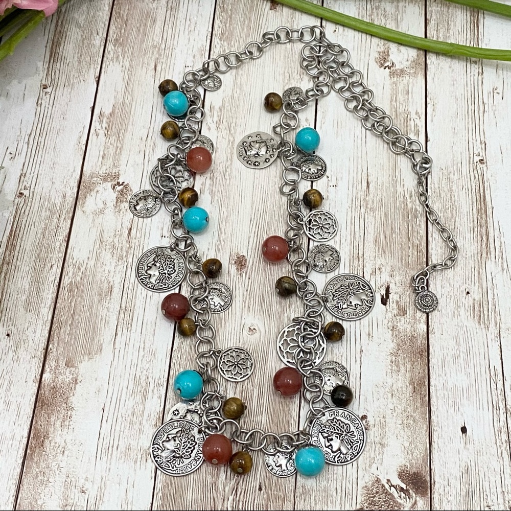 Graziano Signed Coin Beaded Long Necklace